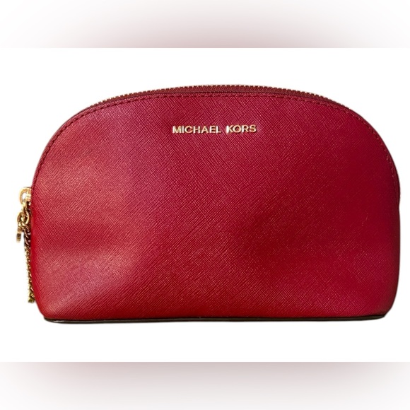 Michael Kors Handbags - Michael Kors Red Cosmetic Bag with Gold Accents and Zip Pull 7.5x5x3 EUC